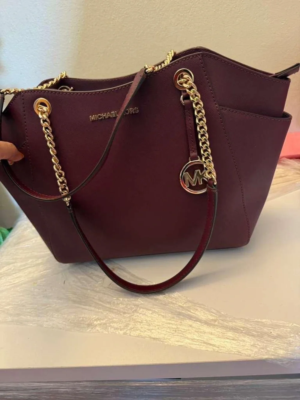 Michael Kors Burgundy Saffiano Chain-Handle Tote - Picture 1 of 9
